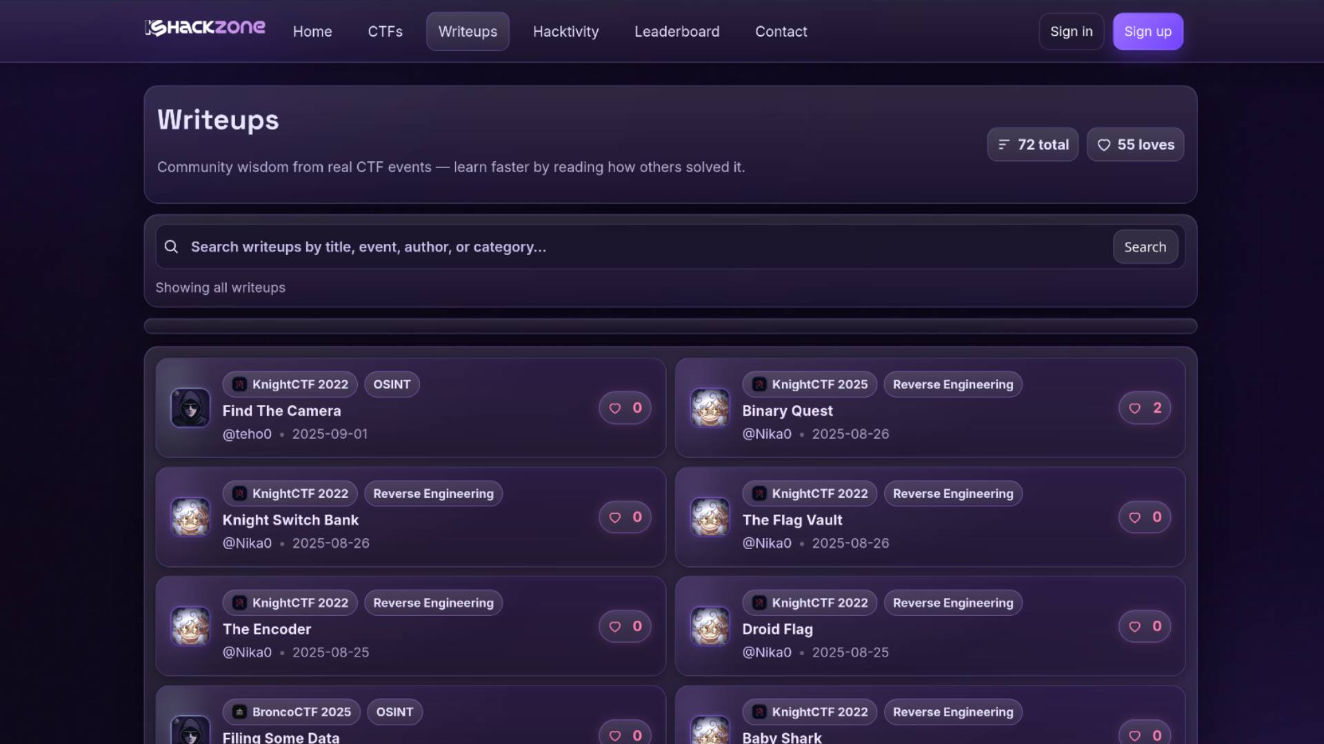 KS HackZone screenshot: search & filters